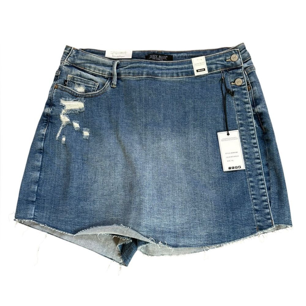 Judy Blue Sally Mid Rise Skort Distressed Denim Womens Size 1XL NEW With Tags